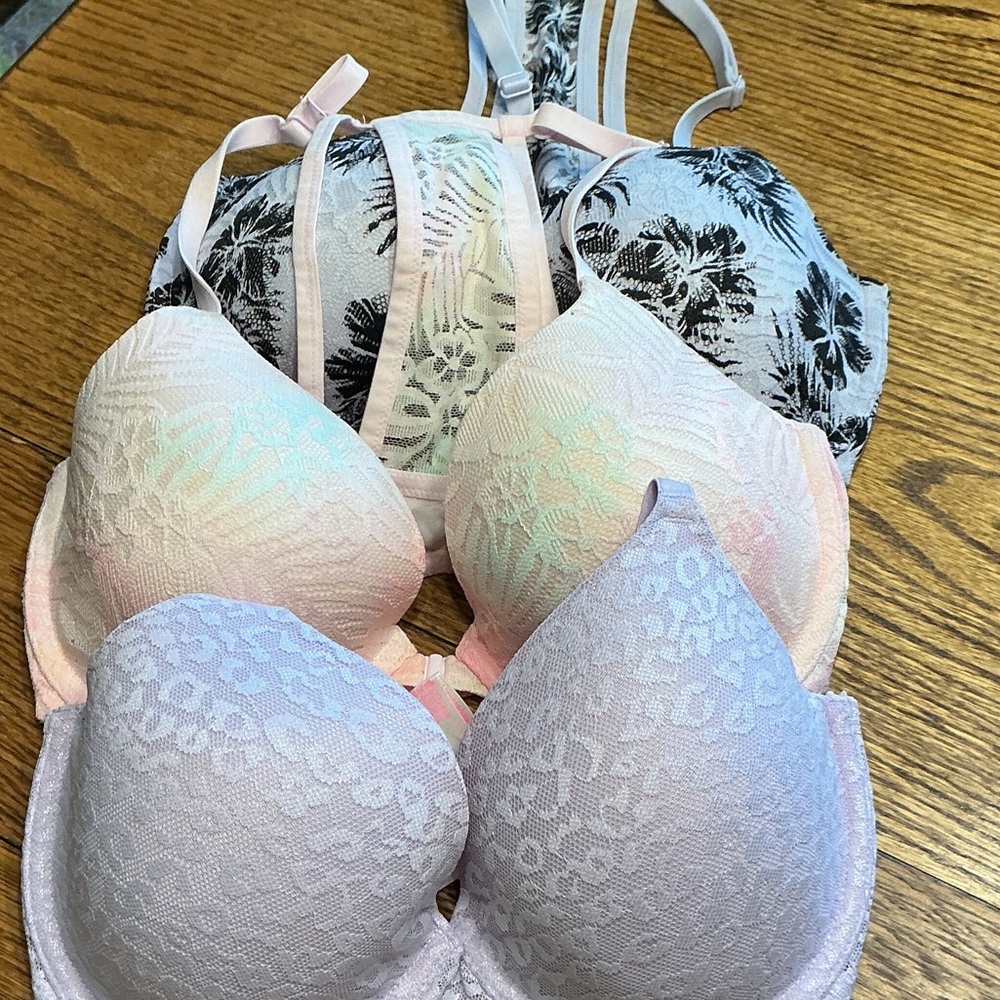 Lot of 3 Victoria’s Secret 32DD PINK Lace Overlay Cups 2 Racerbacks 1 T-Shirt